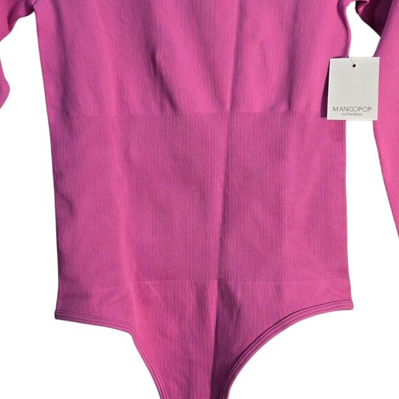 NWT | MANGOPOP Pink Ribbed Knit High Neck Thong Bodysuit Shapewear | XSmall - Picture 3 of 5